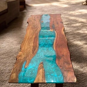 Buy Epoxy Resin Table Top Natural Acacia Wood Live Edge Custom Made River Countertop for Kitchen Rectangular Bar Height Table Decor