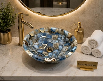 Natural Agate Sink Handmade Stone Vessel Sink Modern Bathroom Vanity