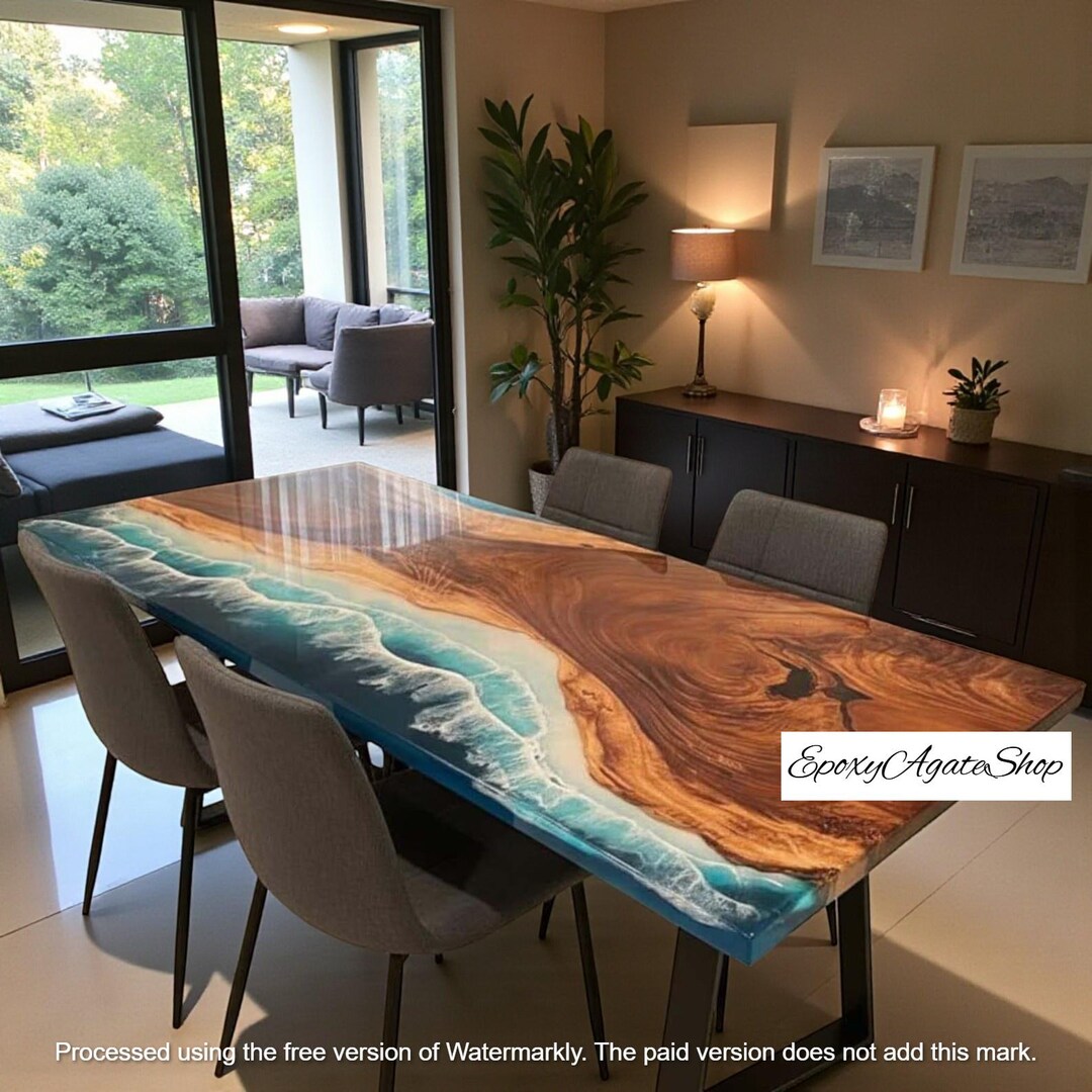 Handmade Ocean Wave Epoxy Resin Acacia Wood Dining Table Top - Etsy