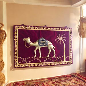 Zardozi Camel Embroidery Wall Hanging: Jewel Velvet Tapestry (24&quot;x48&quot;)