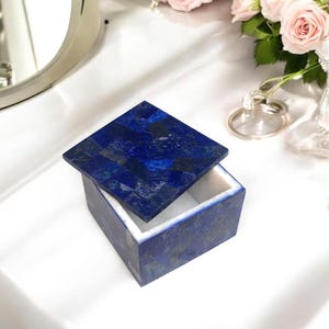 4&#39;x4&quot; Square Lapis Lazuli Trinket Jewelry Box Blue Stone Handmade Keepsake Storage Case Crystal Art Personalized Elegant Gift for Birthday