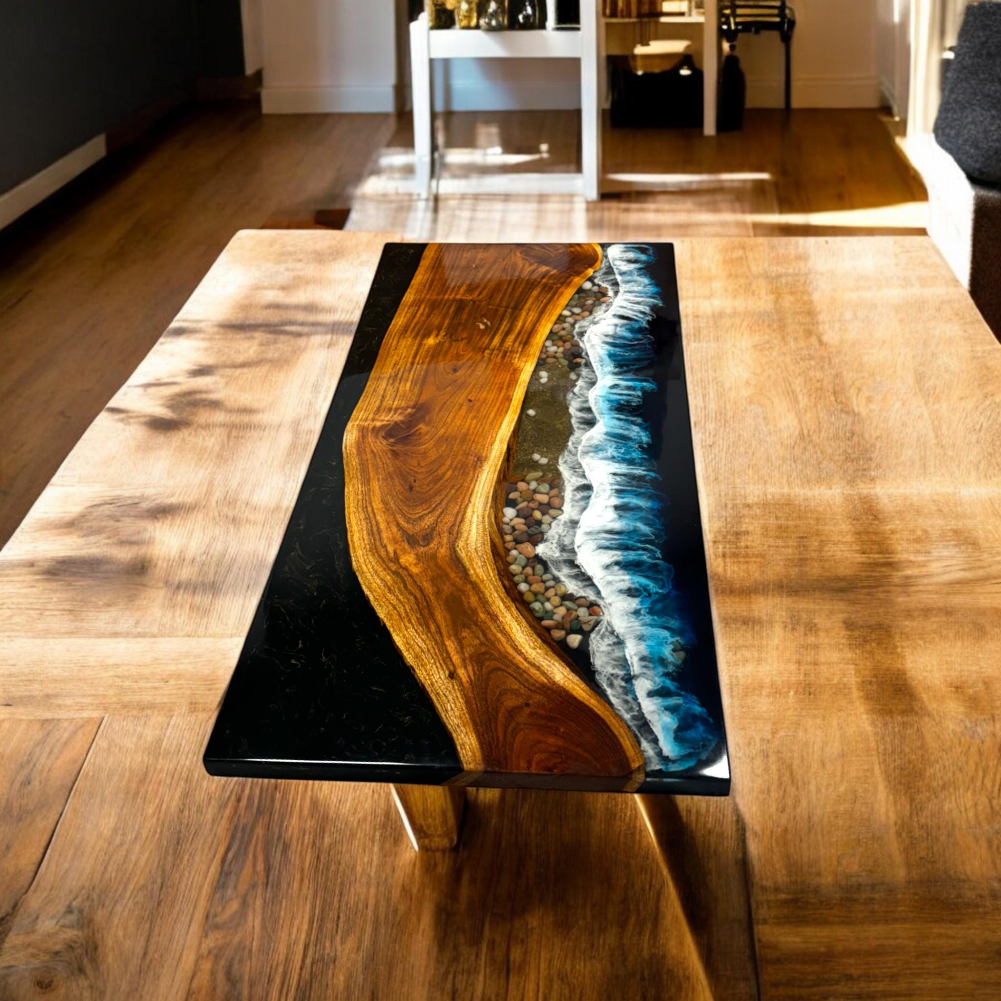 Ocean Wave Epoxy Resin Table: Live Edge Acacia Wood, Handmade - Etsy