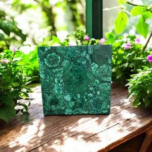 Square Malachite Coffee Table Top Premium Inlay Design Precious Hand Crafted Stone Console Bar Mid Century Modern Art Dining Room Furniture