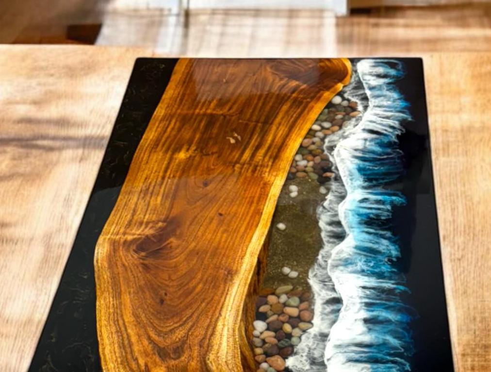 Ocean Wave Epoxy Resin Table: Live Edge Acacia Wood, Handmade - Etsy