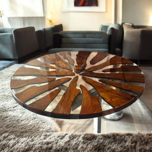 Round Clear Epoxy Resin Coffee Table Elegance Acacia Wooden Unique Design Handmade Art River Cafeteria Dining Room Interior Furniture Decors