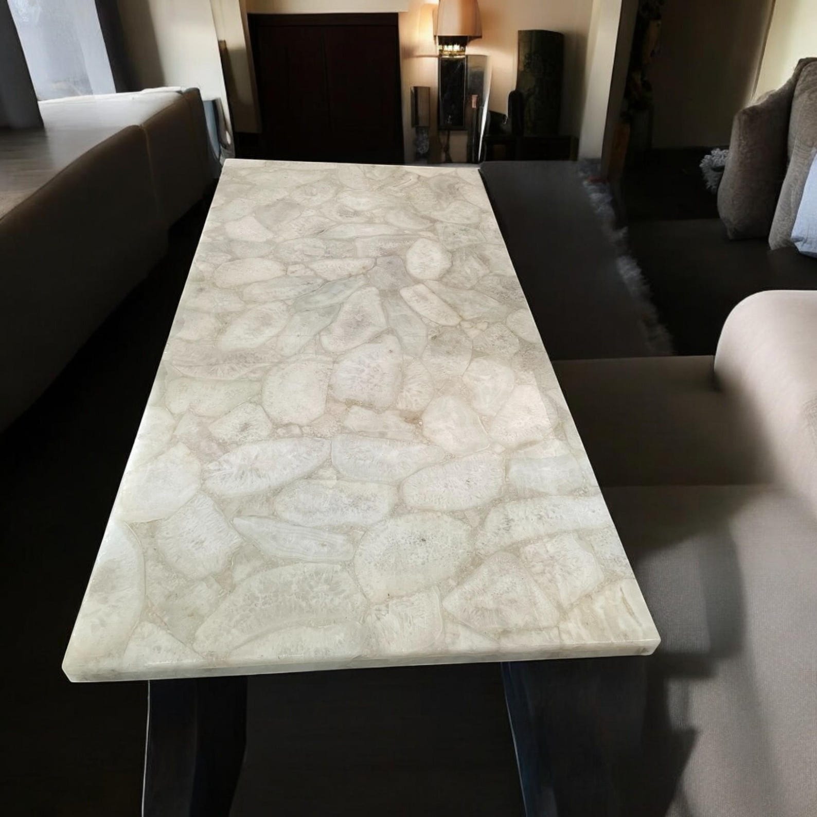 Rectangle White Quartz Dining Table Countertop for Kitchen Healing