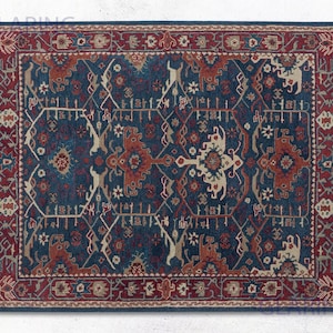 Handmade New Zealand Blue 100% Woolen Area Rugs with Soft Cozy Traditional Living Room Carpet Precious Work Contemporary Bedroom Decorative