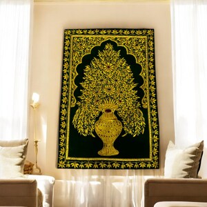Handmade Zardozi Velvet Wall Hanging: Golden Floral Embroidery