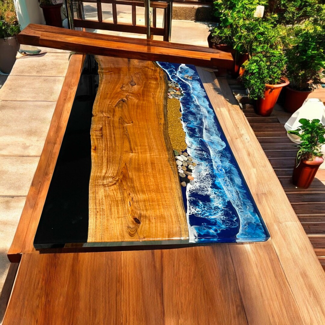 Handmade Ocean Wave Epoxy Resin Acacia Wood Dining Table - Etsy