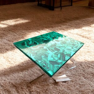 Mesa de console quadrada de pedra malaquita, design premium, cafeteria luxuosa para bancada de cozinha, decoração artesanal de meados do século, arte moderna