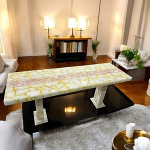 6'x3' Rectangle Agate Dining Table Random Rose Quartz Stone with Stand Crystal Hand Craft Art Countertop Office Meeting Interior Furniture