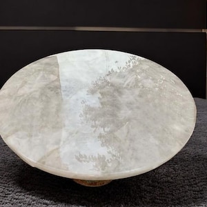 Round White Quartz Coffee End Table Top Healing Crystal Gemstone Console Bar Luxury Hallway Centerpiece Accent Interior Furniture Decors