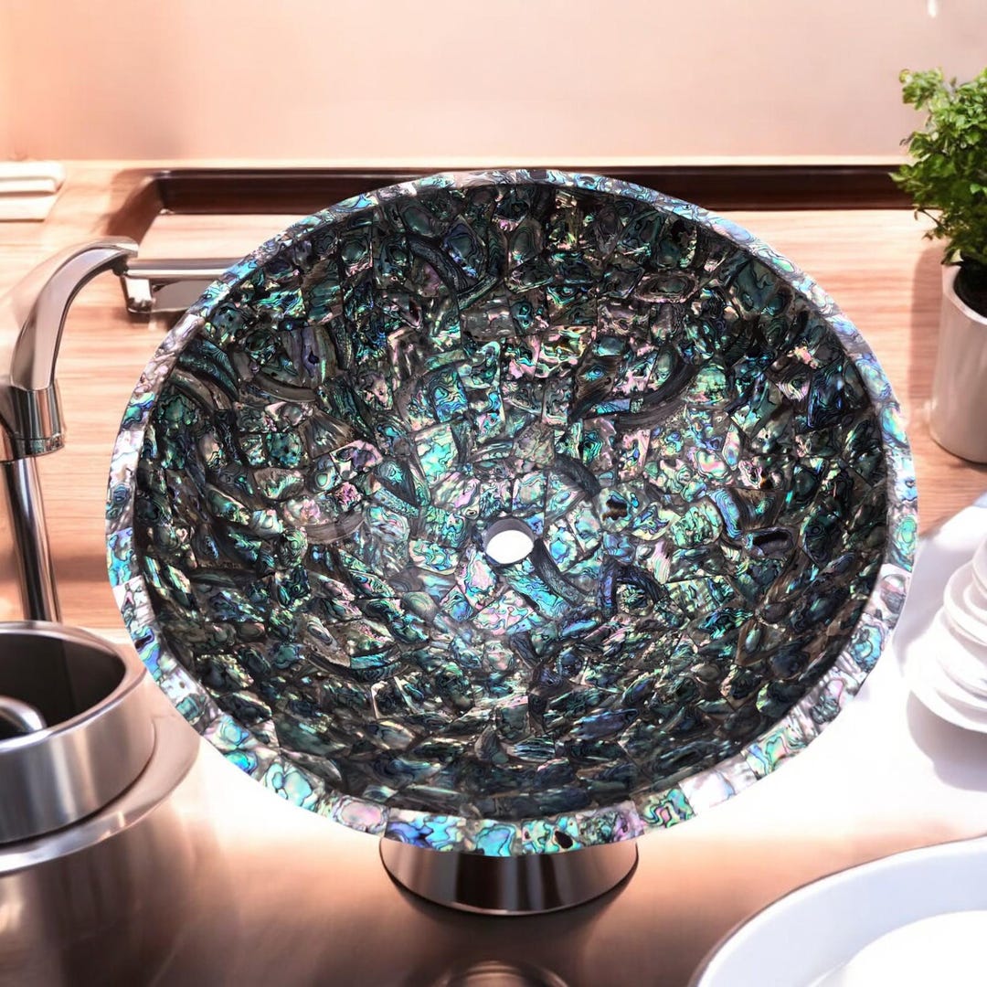 Shell Inset Basins Round Abalone Shell Wash Basin Vanity Top Healing Crystal Natural ...