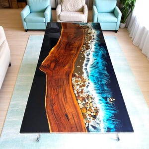 Ocean Wave Epoxy Resin Center Dining Table Countertop for Kitchen Handmade Live Edge Acacia Wood Luxury Conference Meeting Room Furniture