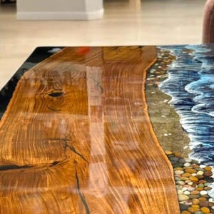 30"x36" Rectangle Ocean Wave Epoxy Resin Dining Table Natural Live Edge ...