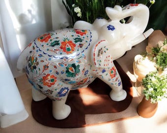 手彫りの白い大理石の象の像セット：伝統的な室内装飾 - Etsy 日本