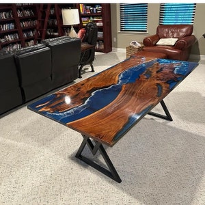 Ocean Waves Blue Epoxy Tables, Handmade Resin River Table, Epoxy Resin Wood Table, Dining Coffee Table, Home & Office Customized Furniture
