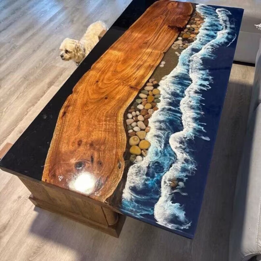 Ocean Waves Epoxy Dining Table Custom Order Acacia Wooden Live Edge ...