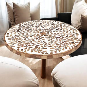 Modern Real Bone Inlay Wood Coffee Table Handcrafted Floral Arts Design Elegance Look Hallway Furniture Decorative and Artisans Item
