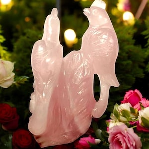 Handgemachte Rosenquarz Vogel Skulptur Heilende Kristall Rosa Edelstein Verzierung Tier Carving Kunst Figur Energie Dekore für Garten