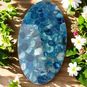 Blue Dining Table Top Natural Agate Stone Handmade Conference Furniture
