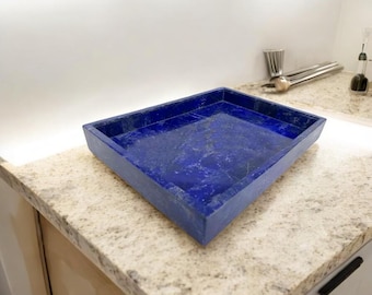 12&quot;x18&quot; Rectangle Lapis Lazuli Tray for Food Serving Kitchen Accessories Handmade Artwork Blue Random Stone Modern Tableware Interior decors