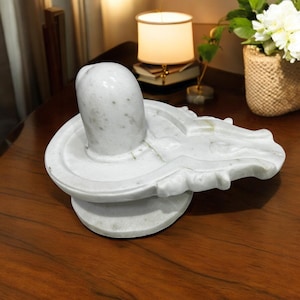 12&quot; White Marble Shiva Lingam Statuary God Religious Handcrafted Sculpture Ideal for Hindu Temple Pooja Spiritual Home Decors