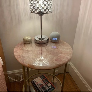 Small Rose Quartz Side Table / Quartz Coffee Table Top / Mid Century Handmade Furniture Decor