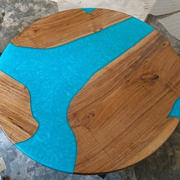 Round Blue Epoxy Table Top, River Coffee Table, Round Sofa Table, Wooden Dining Table, Living Room Tables, Custom Order Handmade Table