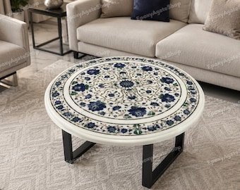 Luxury Marble Inlay Table Round Coffee Table for Living Room Decor Handmade Furniture