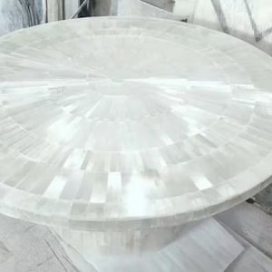 Stone Coffee Table Made of Natural Selenite Luxurious Gemstone Furniture Healing Crystal Countertop for Home & Office Decor Sunburst Arts