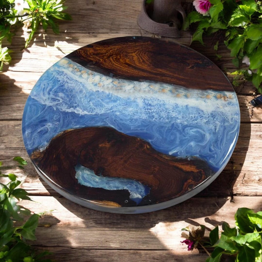 Ocean Wave Epoxy Resin Coffee Table Top Natural Acacia Modern Wooden ...