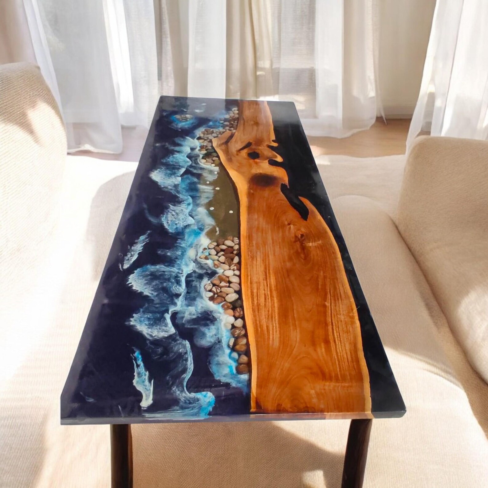 Ocean Wave Epoxy Resin Acacia Wood Dining Table: Custom River Table - Etsy