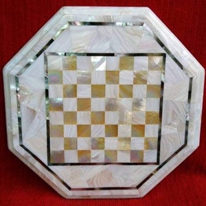 Designer Marble Chess Board Game Set Mop Inlaid Semi Precious Gemstone Work Playroom Decor Gift for Adults