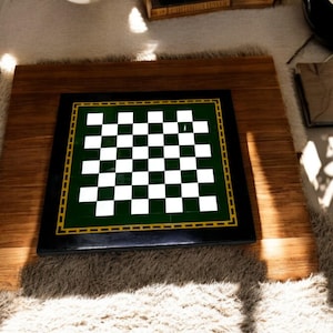Square Black Marble Chess Board Table Tops Handmade Modern Arts Unique Gemstone Luxurious Garden Interior Furniture and Home Interior Decor