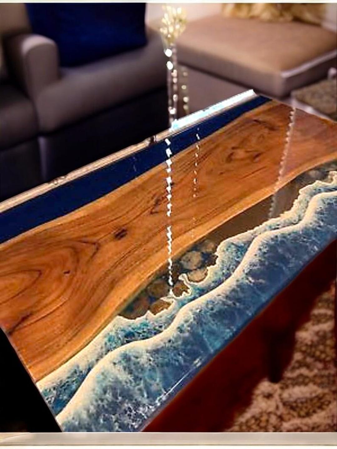 Handmade Ocean Wave Epoxy Acacia Wood Table Top: Mid Century Modern ...