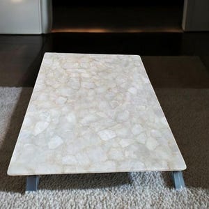 Rectangle White Quartz Center Dining Table Healing Crystal Gemstone Countertop for Kitchen Slab Handmade Art Elegant Living Room Furniture