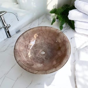 Round Rose Quartz Wash Basin and Kitchen Sink Handmade Vanity Tops Healing Crystal Pink Stone Modern Arts Luxury Bathroom Interior Decors