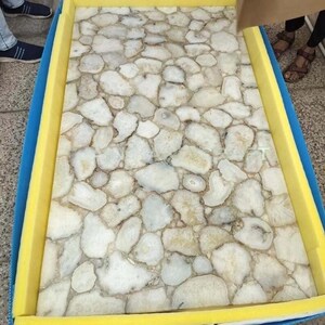 Natural White Salt Agate Center Table Top / Stone Dining Table Top for Luxury Restaurant Interior Custom Home Furniture