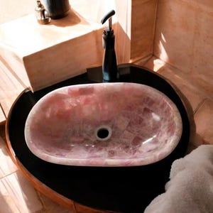 Handmade Oval Rose Quartz Wash Basin Vanity Tops Healing Crystal Pink Gemstone with 1 Hole Kitchen for Countertop Sink Luxury Bathroom Decor
