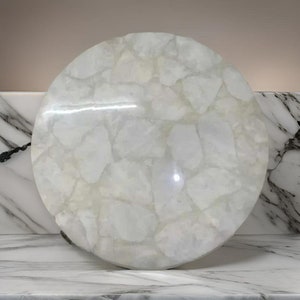 Unique Coffee Table, White Agate Table Top, Quartz Countertop, for Outdoor & Garden Furniture, Custom End Side Table, Agate Stone Table Deco