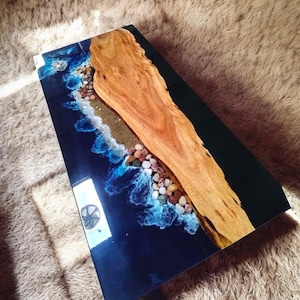 Epoxy Coffee Table with Iron Stand Custom Order Epoxy Resin River Console  Top Table Natural Acacia Wooden Dining Room Furniture