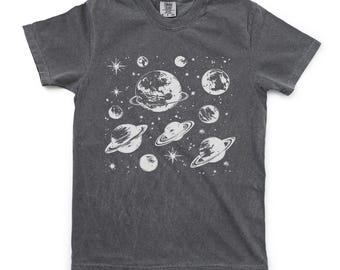 retro planets space shirt, Comfort Colors galaxy tee, cosmic celestial t-shirt