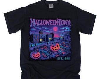 neon Halloweentown t-shirt, Comfort Colors Halloween tee, spooky season graphic shirt