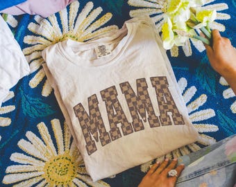retro checkered mama t-shirt, varsity checkered mama t-shirt, Comfort Colors mama t-shirt, gift for mom, Mother's Day gift