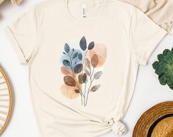 Camiseta floral con estampado natural • Camiseta boho con flores de otoño • Camiseta botánica estilo cottagecore