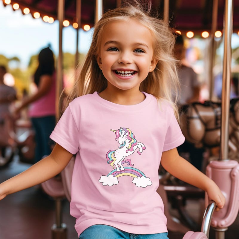 T-shirt Personnalisé Licorne Pour Fille - Cadeau D'anniversaire Ou Noël - Blanc - Personnalisation Par Nom