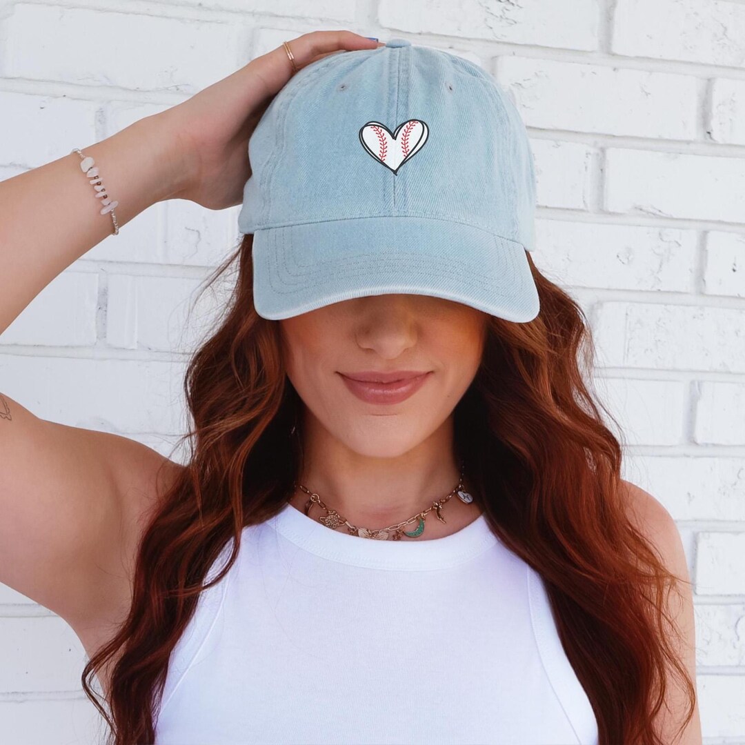 Embroidered Baseball Heart Denim Cap • Game Day Hat • Women’s Baseball ...