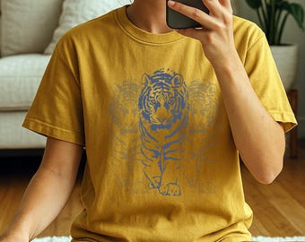 Camiseta Comfort Colors Tiger • Camiseta con estampado de tigre caminando • Camiseta vintage teñida en prenda 1717