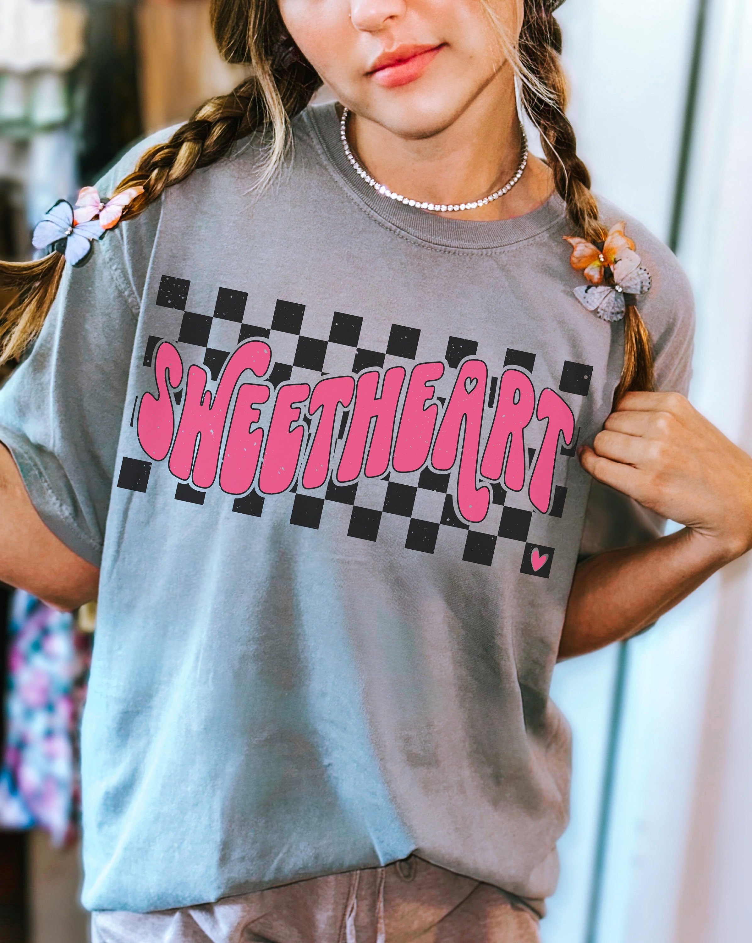 S/M Sweetheart Knit/Woven Checkered Cropped Tee
